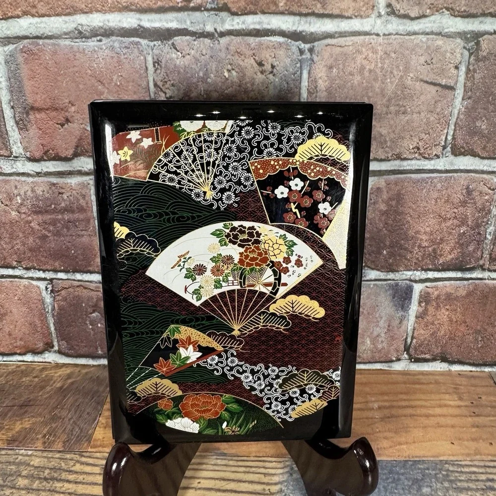 Vintage Japanese Lacquerware Address Book Black Gold Floral Design MCM 5x7
